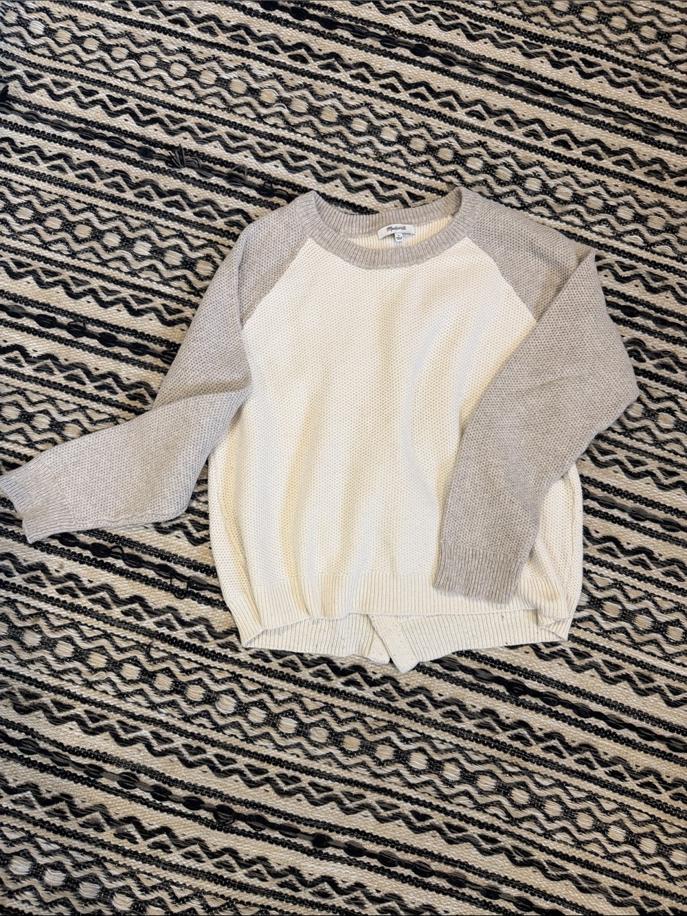 Madewell Cream Body Sweater with Light Gray Raglan Sleeves